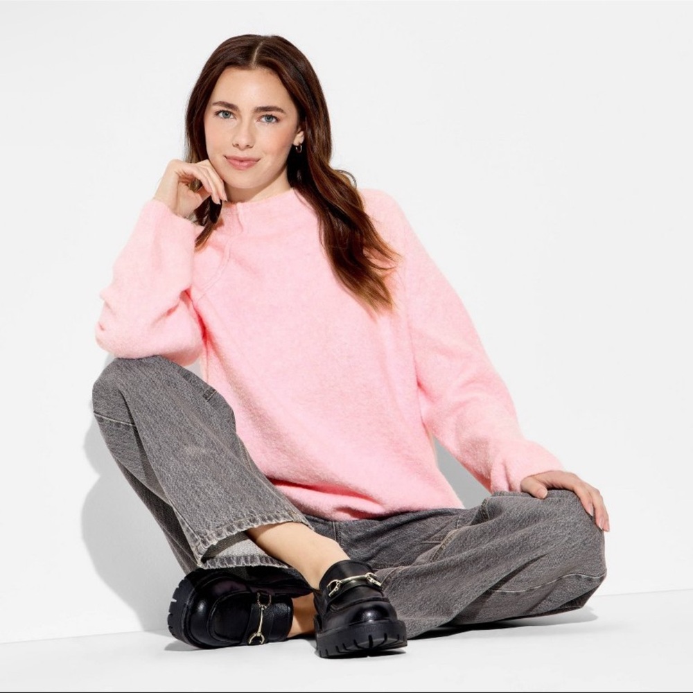 ♥️Women’s Turtleneck Boucle Tunic Pullover sweater - Wild Fable™ Light Pink M♥️